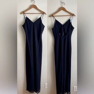 Vintage 90s Black Maxi Slip Dress Spaghetti Straps V-Back Size 13/14